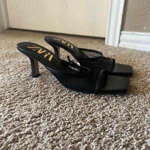 Zara Black Mesh Heeled Sandals